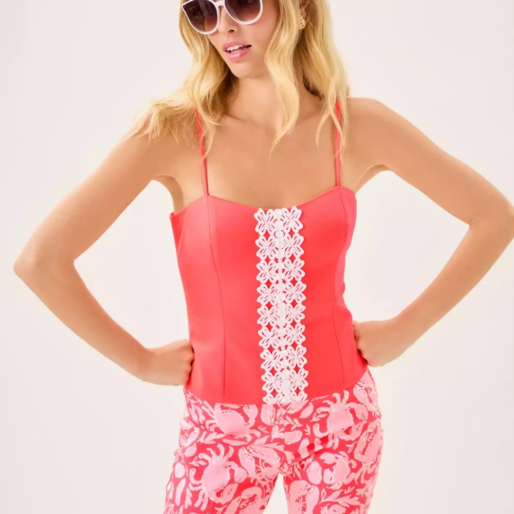 NWT Lilly Pulitzer Pink Camisole with White Lace Detail